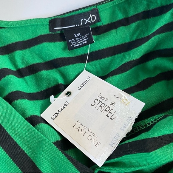 NWT Womens RXB Green and Black Striped V-Neck Long Sleeve Shirt Blouse Size XXL - Picture 3 of 5